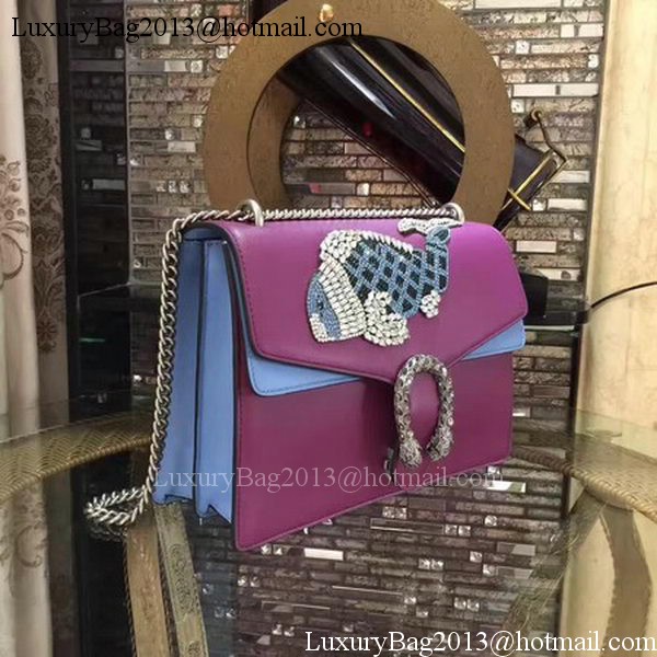 Gucci Dionysus Embroidered Leather Shoulder Bag 400348 Purple