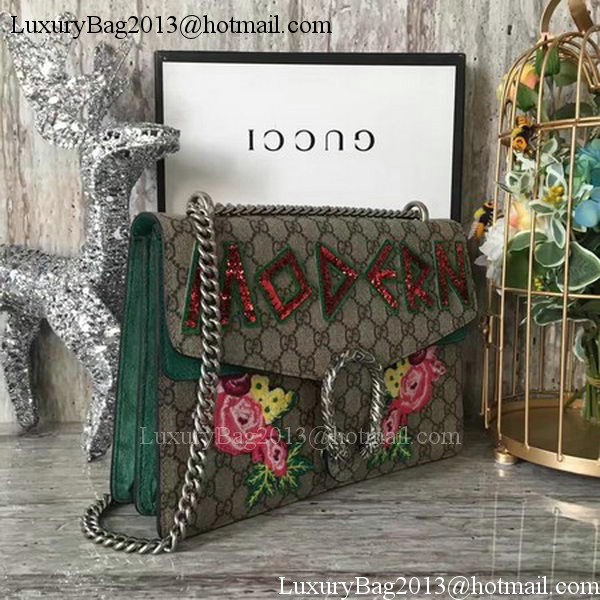 Gucci Dionysus Embroidered Shoulder Bag 400249 Green Suede