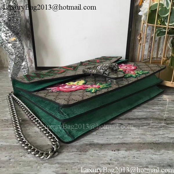 Gucci Dionysus Embroidered Shoulder Bag 400249 Green Suede