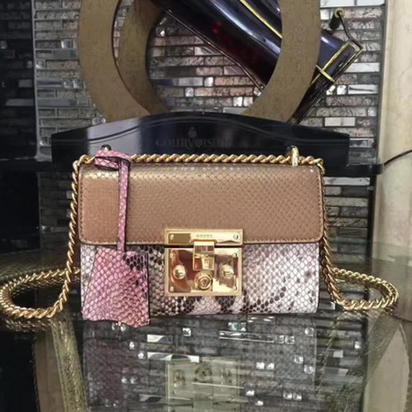 Gucci Padlock Snake Leather Mini Shoulder Bag 409487 Apricot