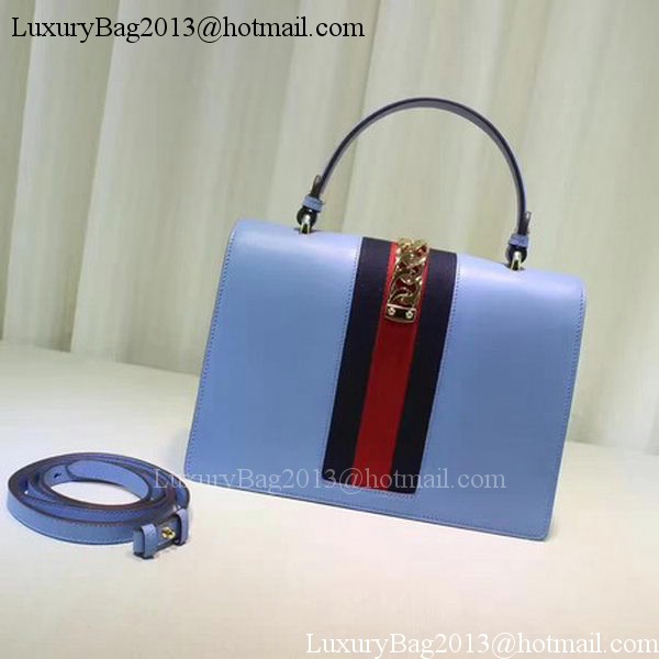 Gucci Sylvie Embroidered Leather Top Handle Bag 431665 Blue
