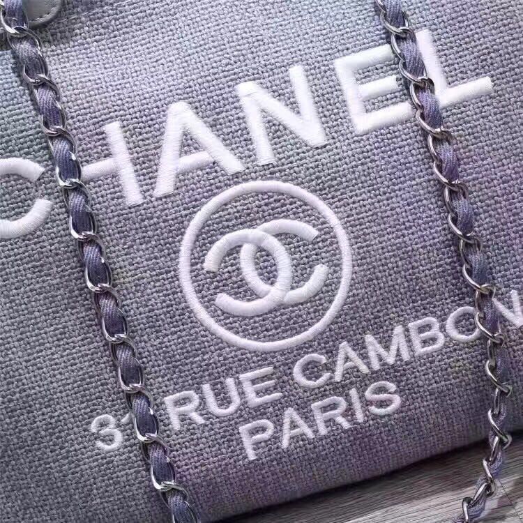 Chanel Canvas Leather Tote Shopping Bag  Blue A1679