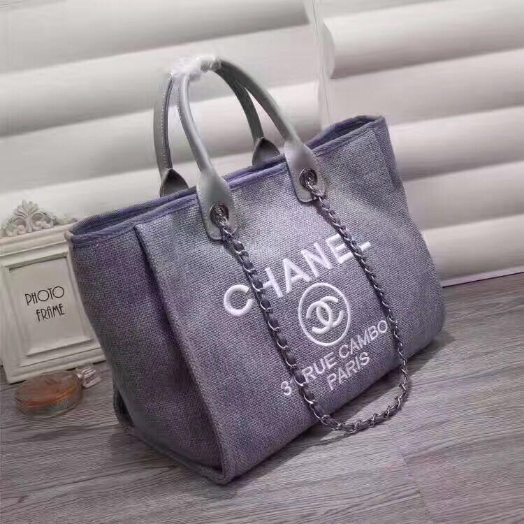 Chanel Canvas Leather Tote Shopping Bag  Blue A1679