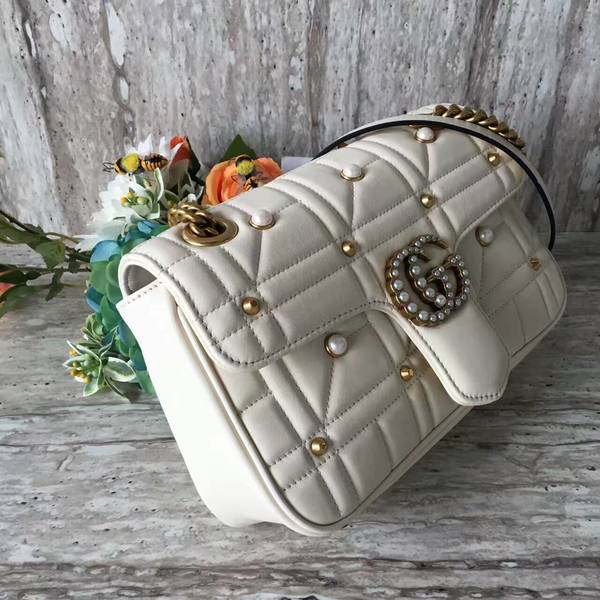 Gucci Now Marmont Mmatelasse Shoulder Bag 443497 White