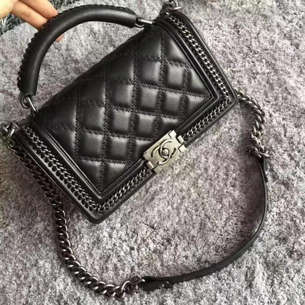Boy Chanel Flap Shoulder Bag Original Bright Leather A90096 Black
