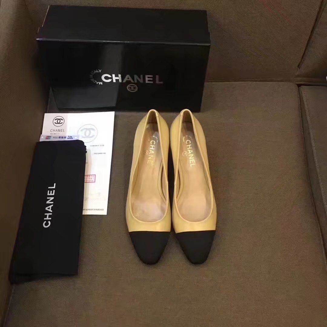 Chanel Pump Leather CH2146 Apricot&Black