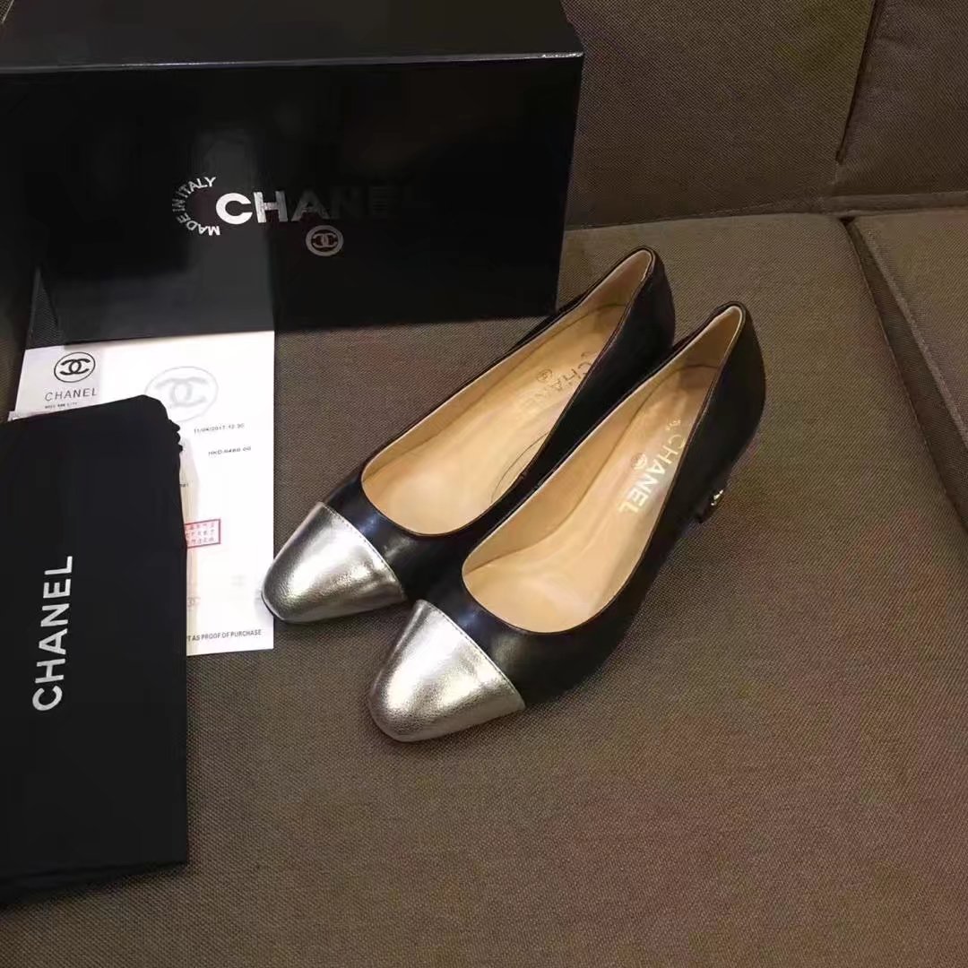 Chanel Pump Leather CH2146 Black&Silver