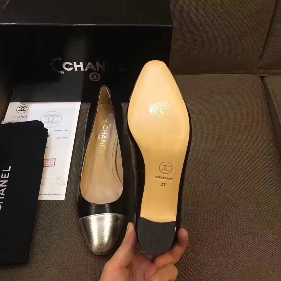 Chanel Pump Leather CH2146 Black&Silver