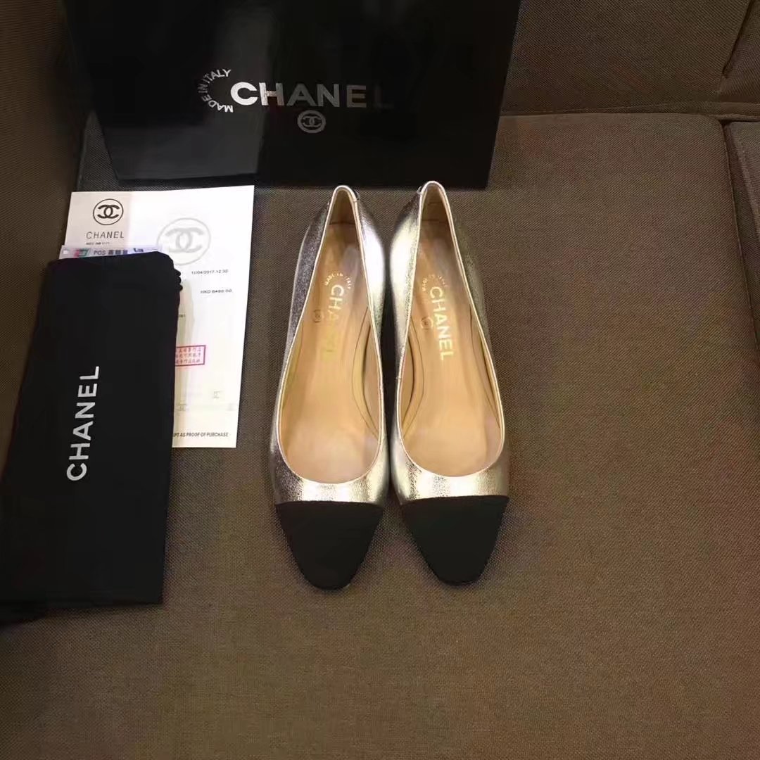Chanel Pump Leather CH2146 Gold&Black