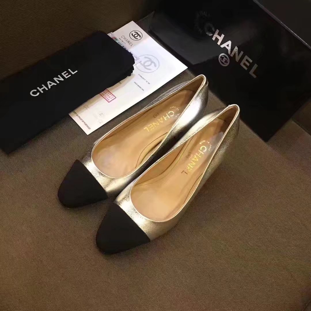 Chanel Pump Leather CH2146 Gold&Black