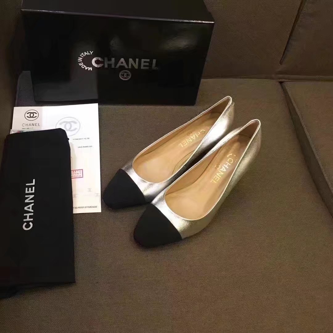 Chanel Pump Leather CH2146 Gold&Black