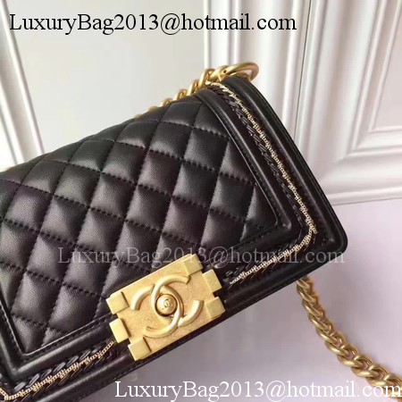 Boy Chanel Flap Shoulder Bag Sheepskin Leather A67085E Black