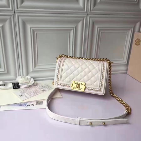 Boy Chanel Flap Shoulder Bag Sheepskin Leather A67085E White