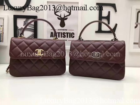 Chanel Classic Top Handle Bag Original Sheepskin Leather A92991 Wine