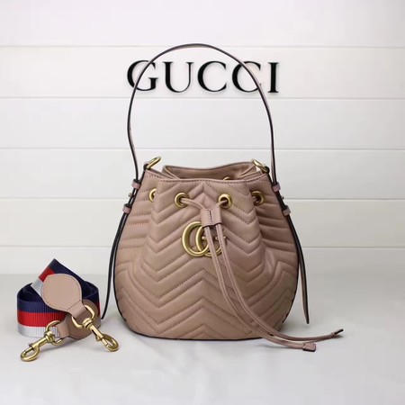 Gucci GG Marmont Quilted Leather Bucket Bag 476674 Apricot