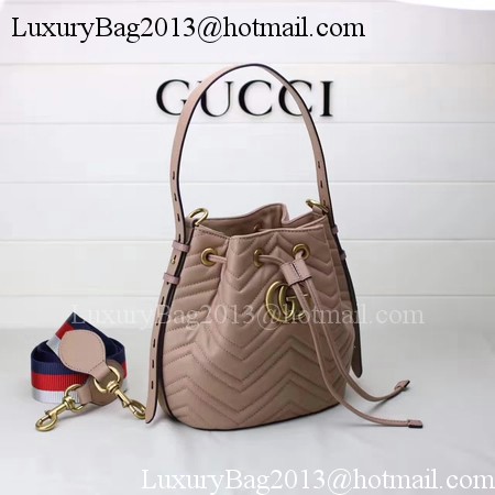 Gucci GG Marmont Quilted Leather Bucket Bag 476674 Apricot