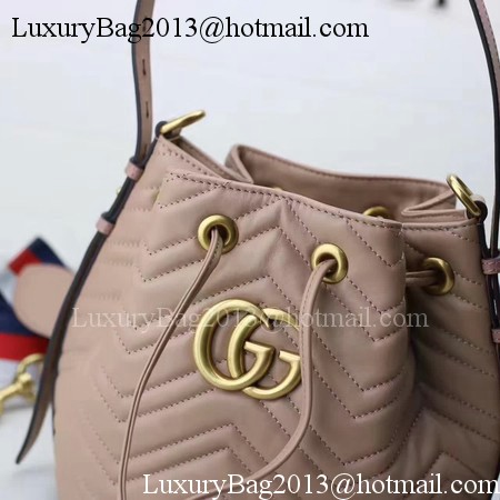 Gucci GG Marmont Quilted Leather Bucket Bag 476674 Apricot