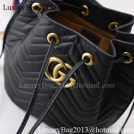 Gucci GG Marmont Quilted Leather Bucket Bag 476674 Black