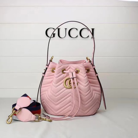 Gucci GG Marmont Quilted Leather Bucket Bag 476674 Pink