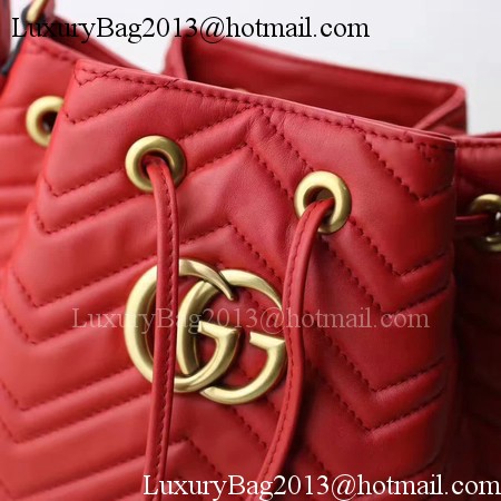 Gucci GG Marmont Quilted Leather Bucket Bag 476674 Red