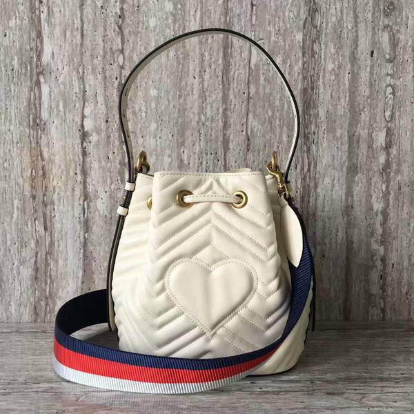 Gucci GG Marmont Quilted Leather Bucket Bag 476674 White