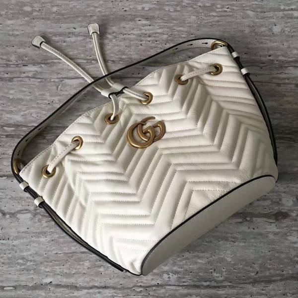Gucci GG Marmont Quilted Leather Bucket Bag 476674 White
