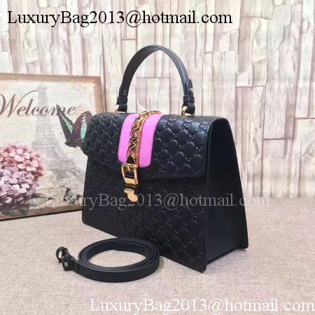 Gucci Sylvie Leather Top Handle Bag 431665 Black&Rose