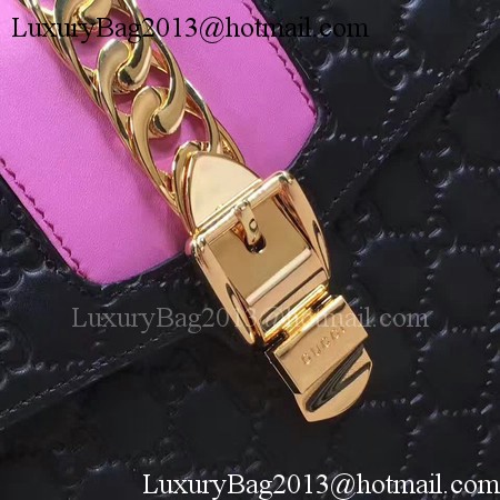 Gucci Sylvie Leather Top Handle Bag 431665 Black&Rose