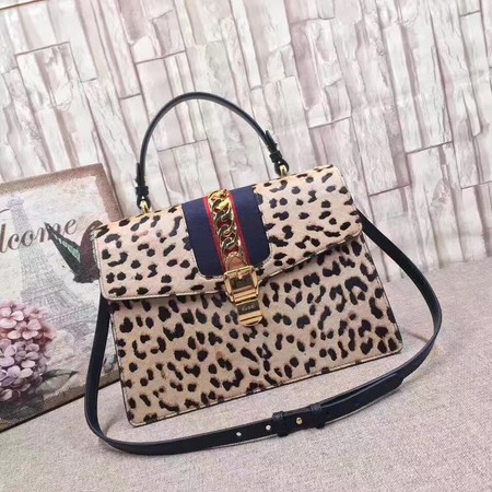 Gucci Sylvie Leather Top Handle Bag 431665 Leopard