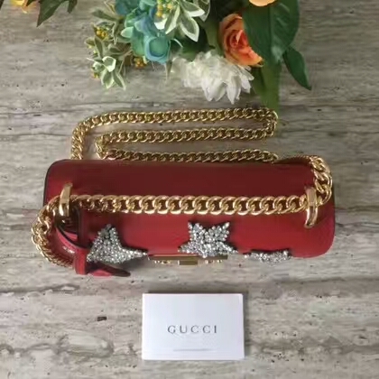 Gucci Padlock Studded Leather Shoulder Bag 432182p Red
