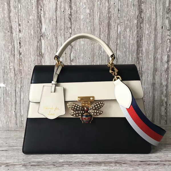 Gucci Queen Margaret Calf Leather Top Handil Bag 476540 Black&White