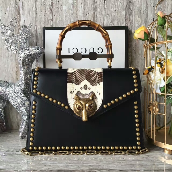 Gucci Fox Bamboo Top Handle Bag 466434 Black