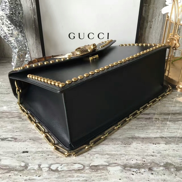 Gucci Fox Bamboo Top Handle Bag 466434 Black