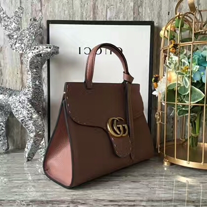 Gucci GG Marmont Leather Top Handle Bag 442622 Coffee