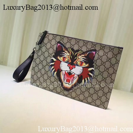 Gucci Angry Cat Print GG Supreme Pouch 473904 Angry Cat