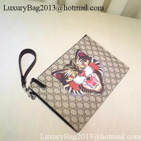 Gucci Angry Cat Print GG Supreme Pouch 473904 Angry Cat