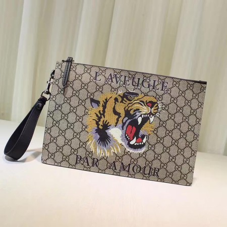 Gucci Angry Cat Print GG Supreme Pouch 473904 Tiger