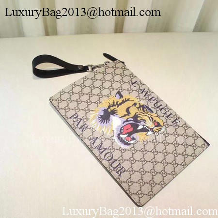 Gucci Angry Cat Print GG Supreme Pouch 473904 Tiger