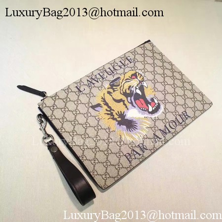 Gucci Angry Cat Print GG Supreme Pouch 473904 Tiger