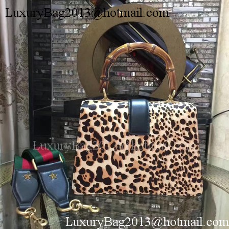 Gucci Now Bamboo Smooth Leather Top Handle Bag 448075 Leopard
