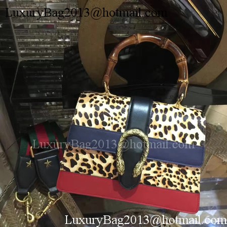 Gucci Now Bamboo Smooth Leather Top Handle Bag 448075 Leopard
