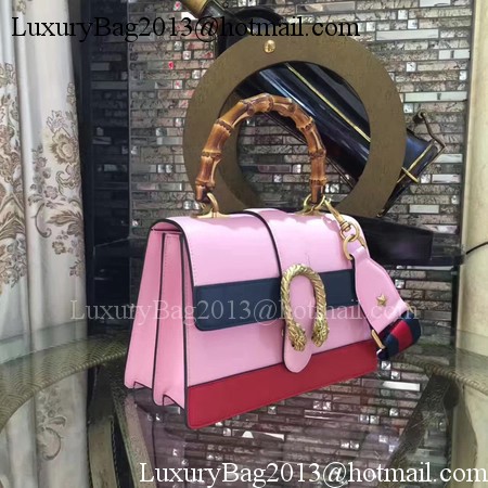 Gucci Now Bamboo Smooth Leather Top Handle Bag 448075 Pink&Blue&Red