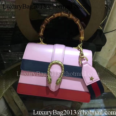 Gucci Now Bamboo Smooth Leather Top Handle Bag 448075 Pink&Blue&Red