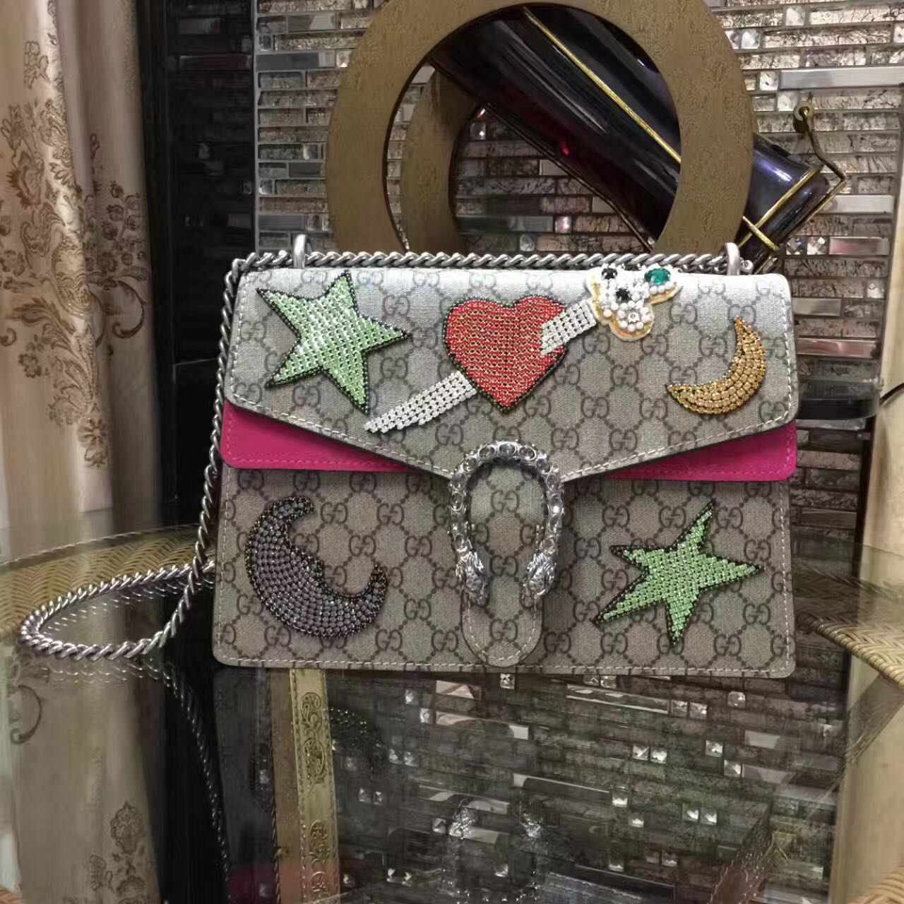 Gucci Dionysus GG Supreme Canvas Shoulder Bag 400249 Pink