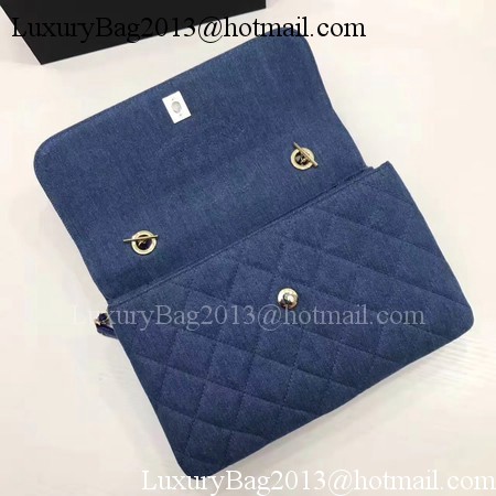 Chanel Classic Top Flap Bag Blue Original Denim A92236 Gold