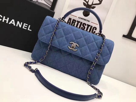 Chanel Classic Top Flap Bag Blue Original Denim A92236 Silver