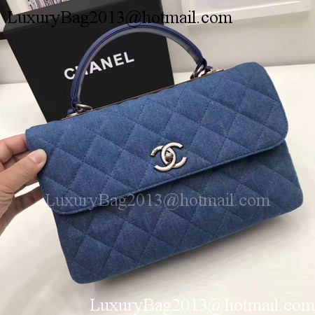 Chanel Classic Top Flap Bag Blue Original Denim A92236 Silver