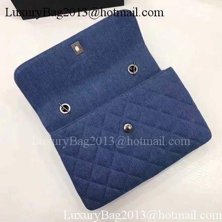 Chanel Classic Top Flap Bag Blue Original Denim A92236 Silver