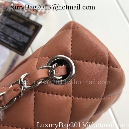 Chanel mini Classic Flap Bag Brown Original Sheepskin Leather A1116 Silver