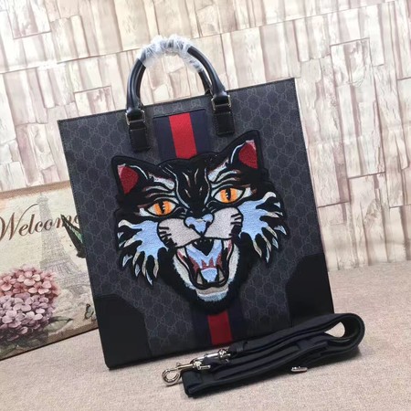 Gucci GG Supreme Tote with Embroidered Angry Cat 478326 Black